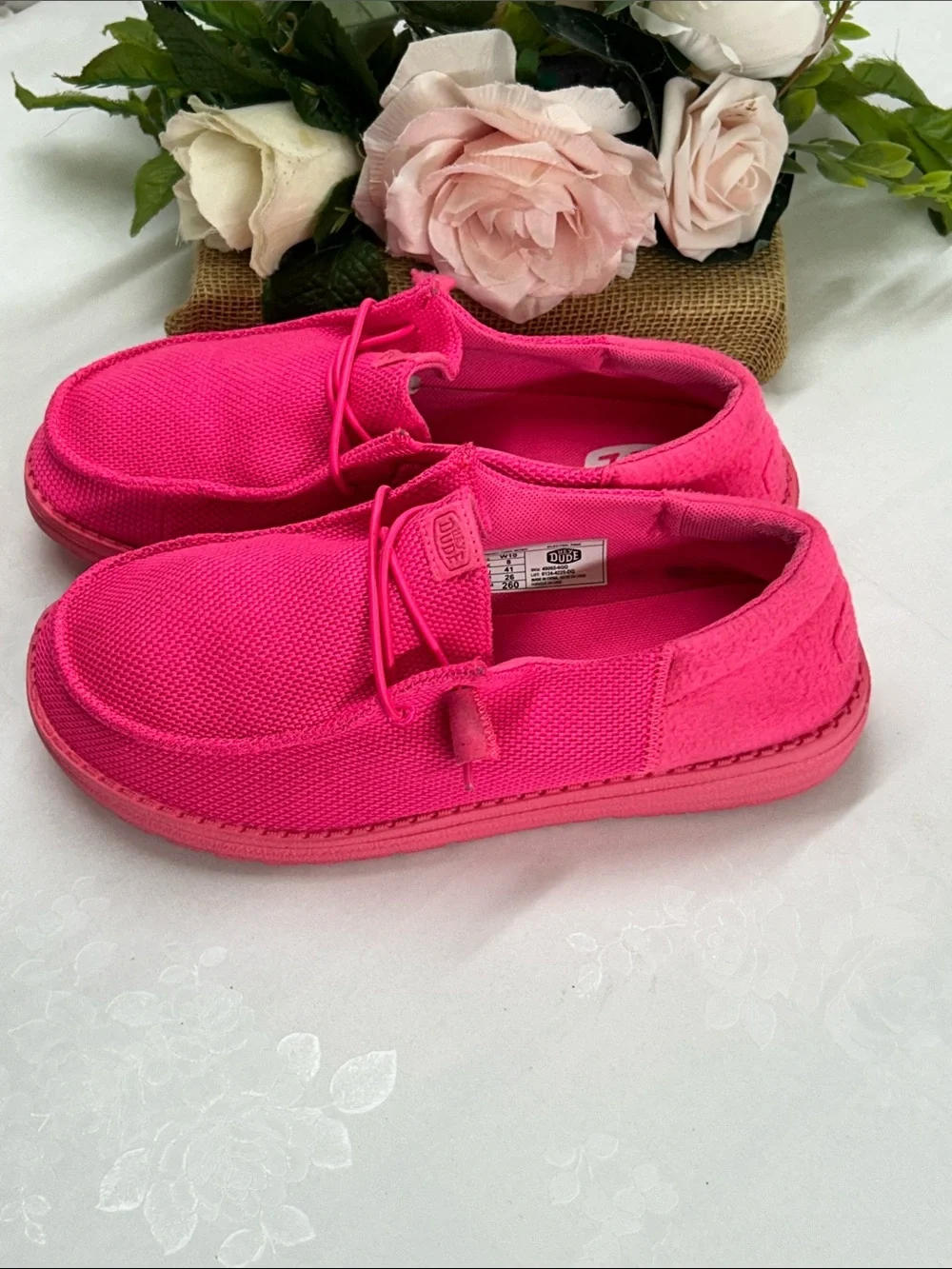 Hey Dude Women's Neon Pink Knit Slip-On Sneakers